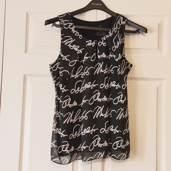 New York & Company Tops - New York & Company Black with White Print Sleeveless Blouse - Large